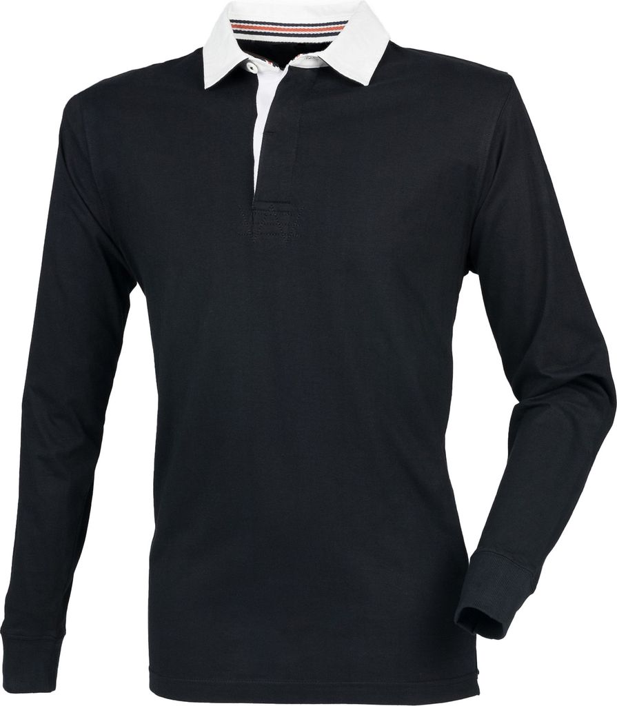Front Row Herren Premium Longsleeve / Rugby-Shirt / Polo-Hemd, langärmlig RW4169 (Large) (Schwarz)