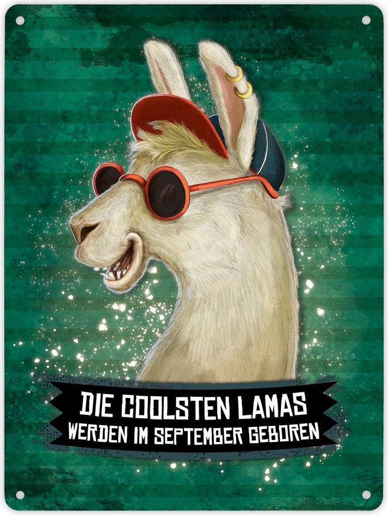 Metallschild XL mit Spruch: Die coolsten Lamas werden ... Schild Blechschild