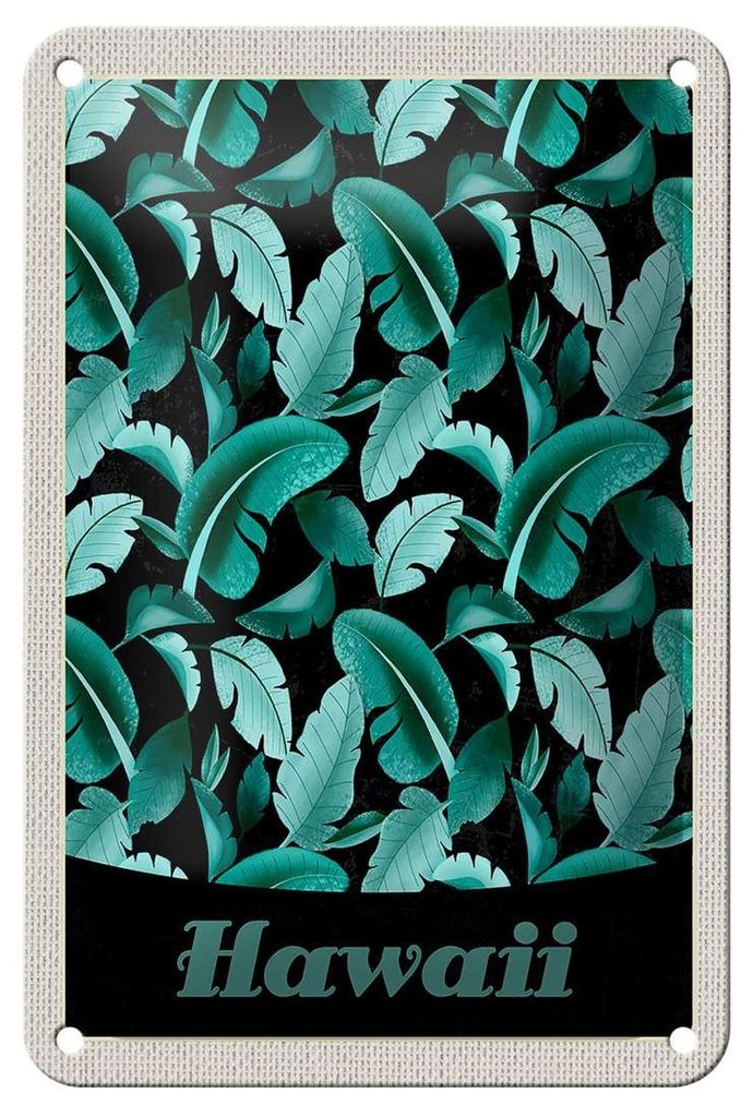 Blechschild Reise 12x18cm Hawaii Insel Strand Blätter blau Produktbild 