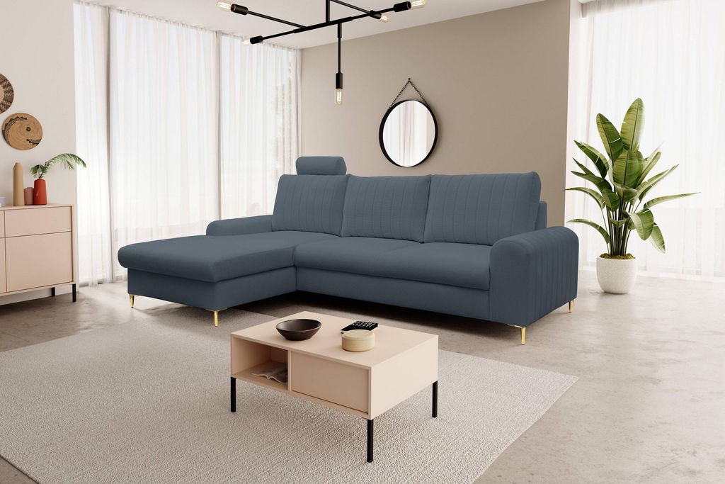 Masseno Ecksofa VERONA L-S mit Schlaffunktion L-Form, Sofa mit Bettkasten, Wohnzimmersofa, Couch, Soffa, Bettsofa, Couchgarnitur- Blau, LOFT 14