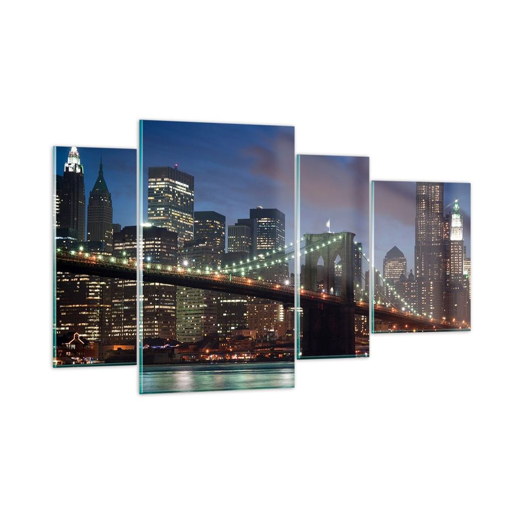Bilder auf glas - Brooklyn brücke nacht new york city - 120x70cm - Glasbilder - Wandbilder - Kunstdruck - Wanddekoration aus Glas - Glas Bilder - ...