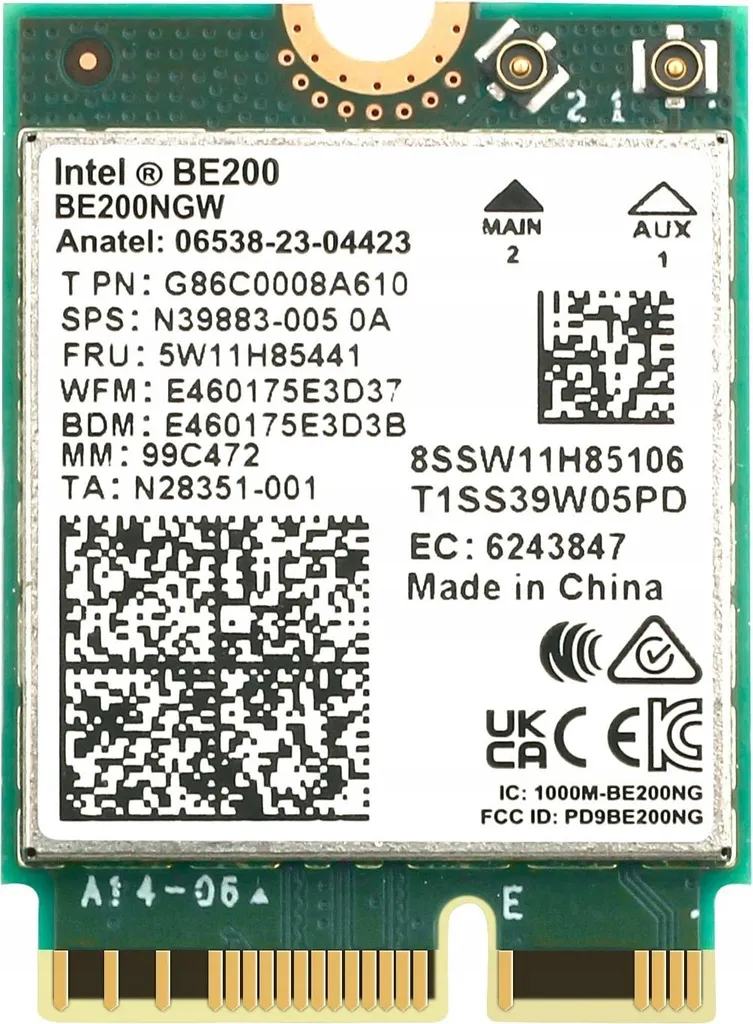 Carte réseau Intel BE200 WiFi 7 802.11be 6 GHz M.2 PCIe Bluetooth 5.4