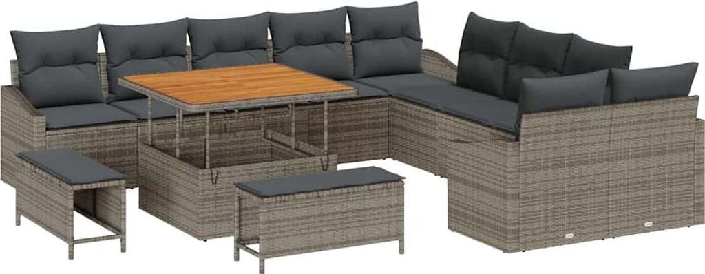 "2026 Aktion" Garten-Sofa-Set - elegantes Design - Sitzgruppe mit Sofa, Tisch - mit Kissen 13 pcs Grau Poly Rattan - Terassenmöbel NeuMöbel543722