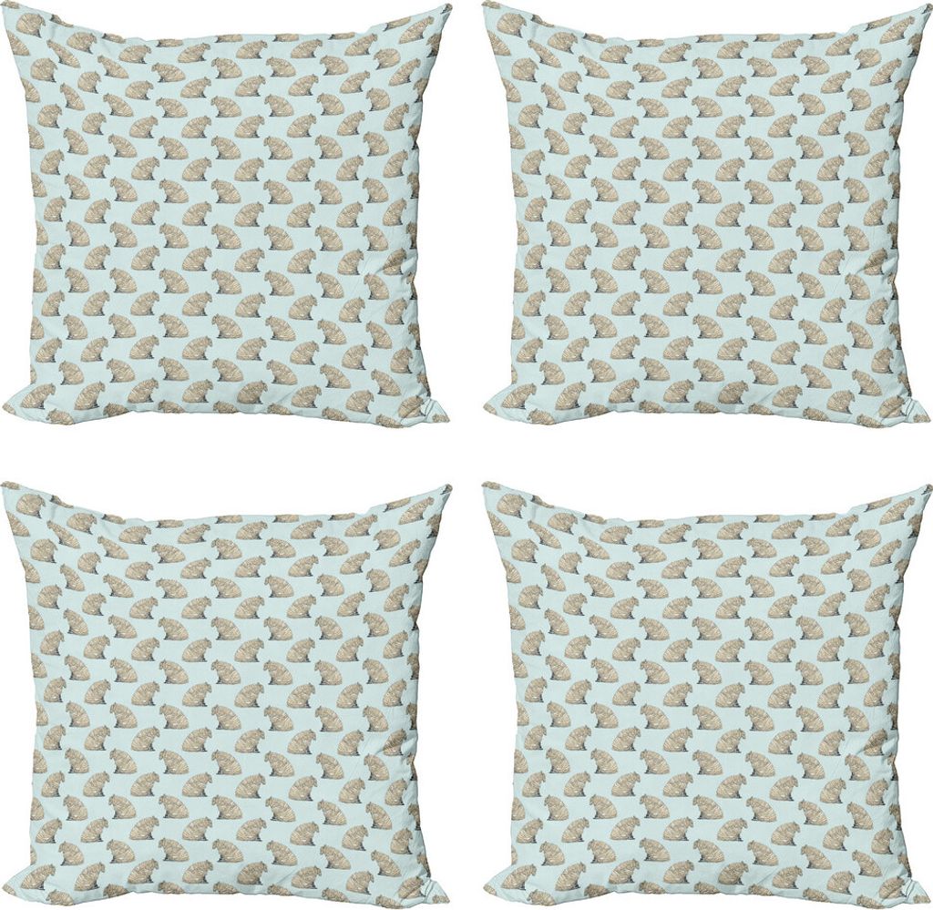 ABAKUHAUS Schaf Kissenbezug Set (4 Stück), Fluffy Tierfiguren Kunst, Moderner Doppelseitiger Digitaldruck, 50 cm x 50 cm, Eischale und Blassblau