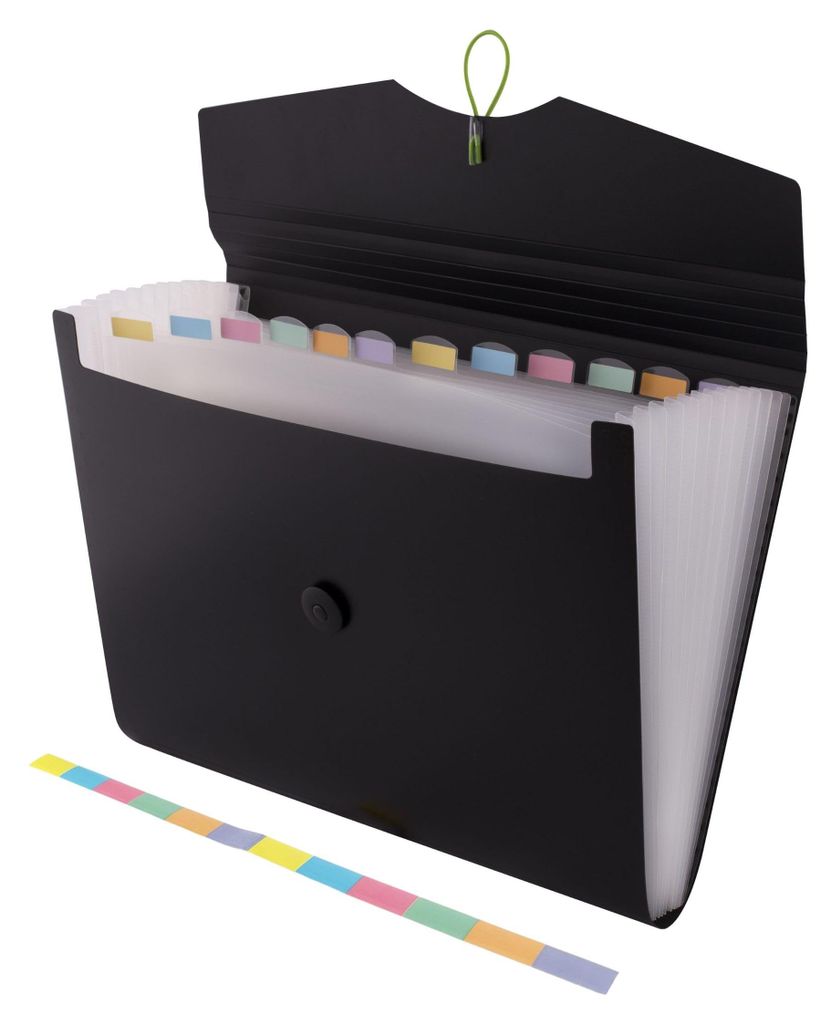 Erweiterbare Archivmappe, Dokumentenmappe mit 12 Fächern, A4-Format, schwarz