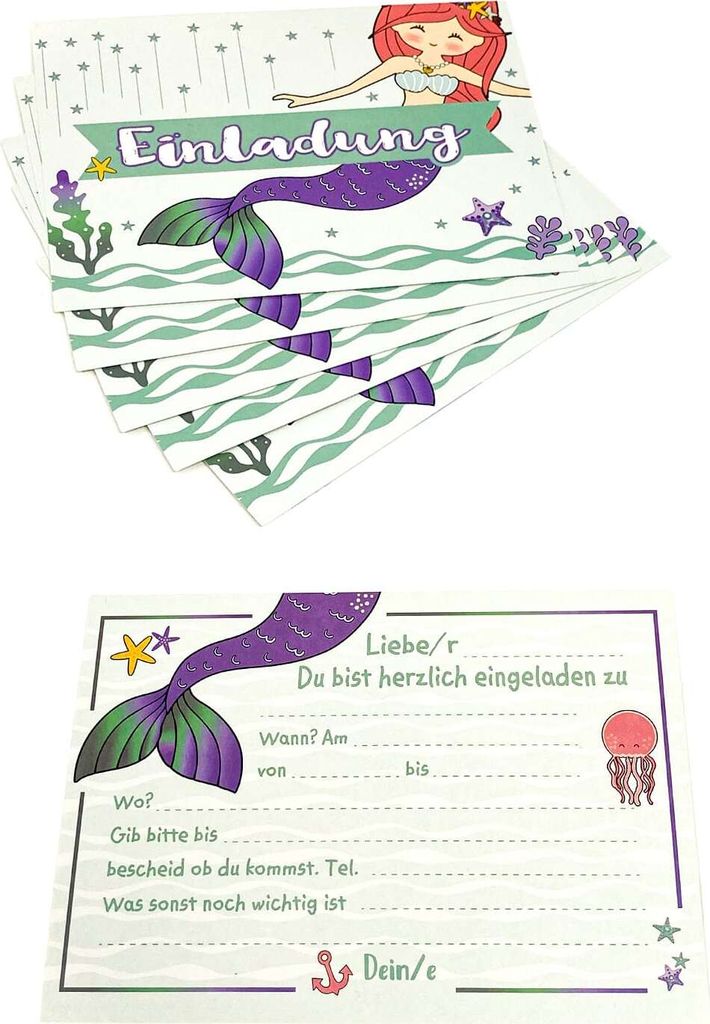 Oblique Unique 6 Meerjungfrau Einladungskarten Produktbild 