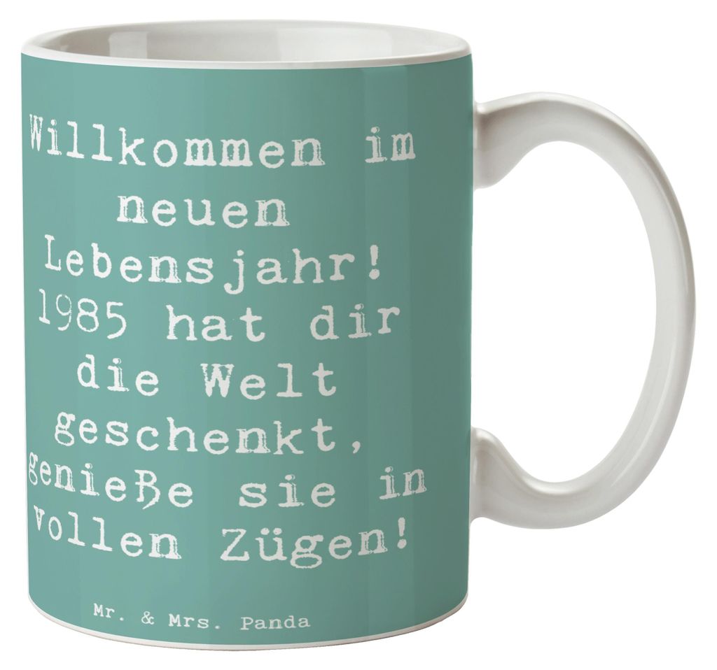 Mr. & Mrs. Panda Tasse Spruch 1985 Geburtstag - Meeresbrise - Geschenk, Glückwunsch, zum, Pott, Teetasse, genieße sie in vollen Zügen, kaffeebec...