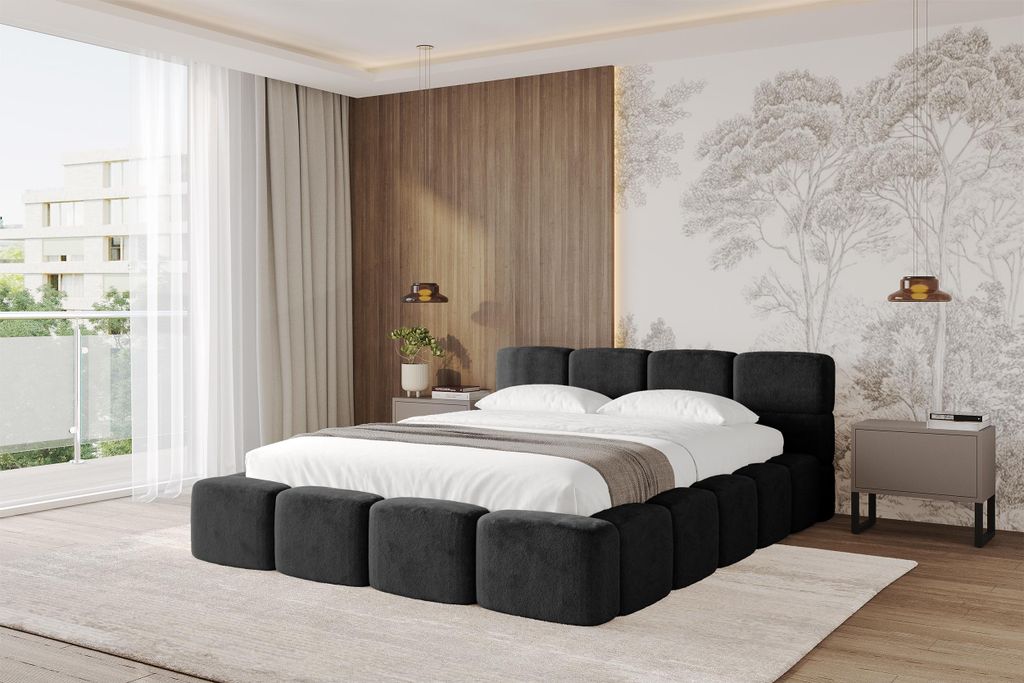ALTDECOR Polsterbett mit Bettkasten - NATA-v1 - 160x200 Schwarz - LAPITT 19 Bett mit Kopfteil, Boxbett, Doppelbett mit Stauraum