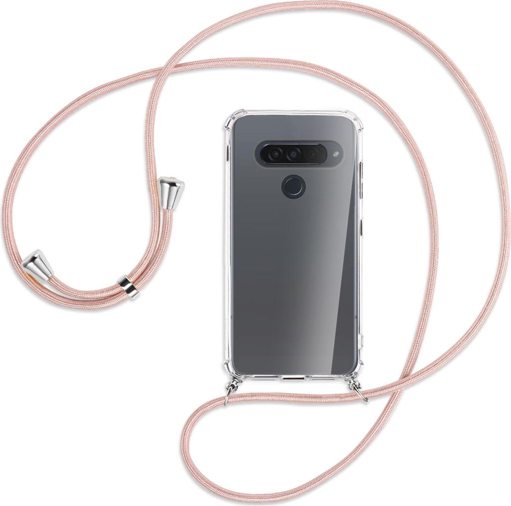 Handykette Backcover-Schutzhülle mit Band (Metall silberfarben) für LG G8S ThinQ - roségold