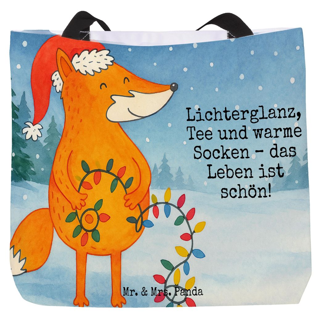 Mr. & Mrs. Panda Stoffbeutel Fuchs Weihnachten Design - Weiß - Geschenk, Reisetasche, Heiligabend, Nikolaus, Laptoptasche, Pandatasche, Tote Bag, ...