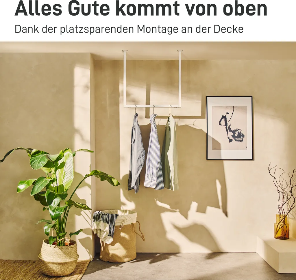 Appendiabiti Natural Goods Berlin RECHTECK, facile montaggio a soffitto, appendiabiti in stile industriale, appendiabiti in metallo, sistema appendiabiti fai da te, appendiabiti a soffitto, bianco, L90 x P90cm - 3