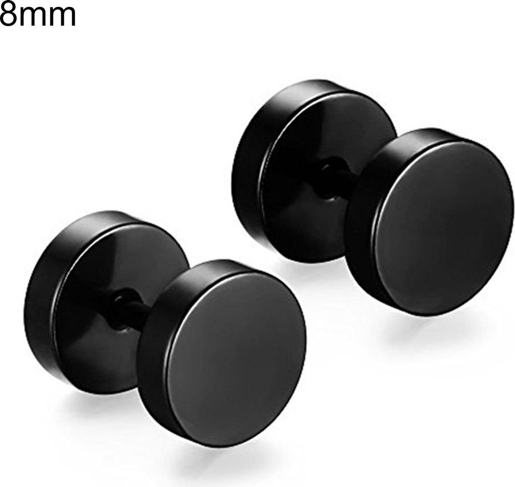 1 Paar Hantelform Piercing Herren Ohrringe Hautfreundliche Galvanik Punk Ohrstecker Stilvoller Schmuck-Schwarz,8mm