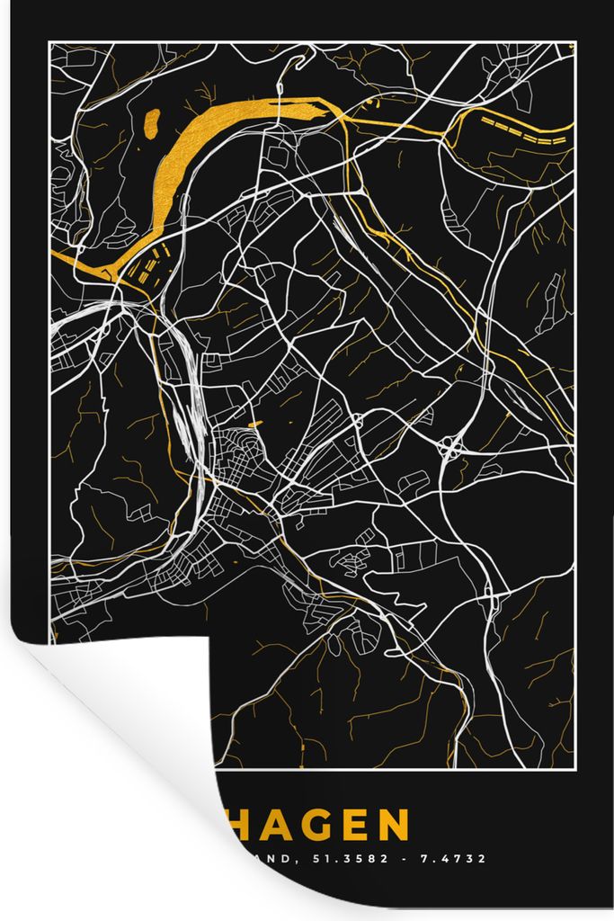 MuchoWow Wandtattoo Wandsticker Wandaufkleber Hagen - Deutschland - Karte - Gold - Stadtplan 20x30 cm Selbstklebend und Repositionierbar - Sticke...