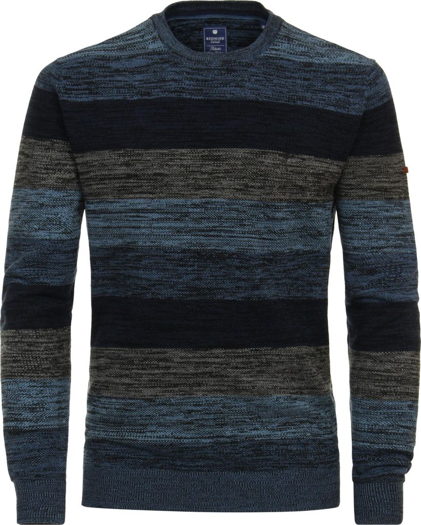 REDMOND Casual Herren Pullover Langarm Rundhals Comfort Blau gestreift M
