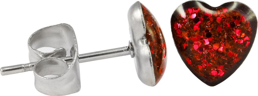 Ohrstecker Chirurgenstahl glitzerndes Herz Farbe - Rot