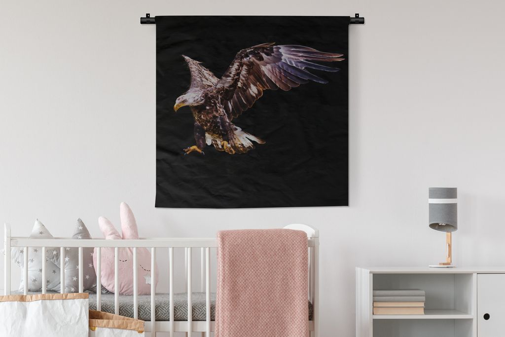 MuchoWow Wandteppich Wandbehang Adler - Vogel - Schwarz 90x90 cm Tapisserie Dekoration Wandtuch - Wandaufhänger