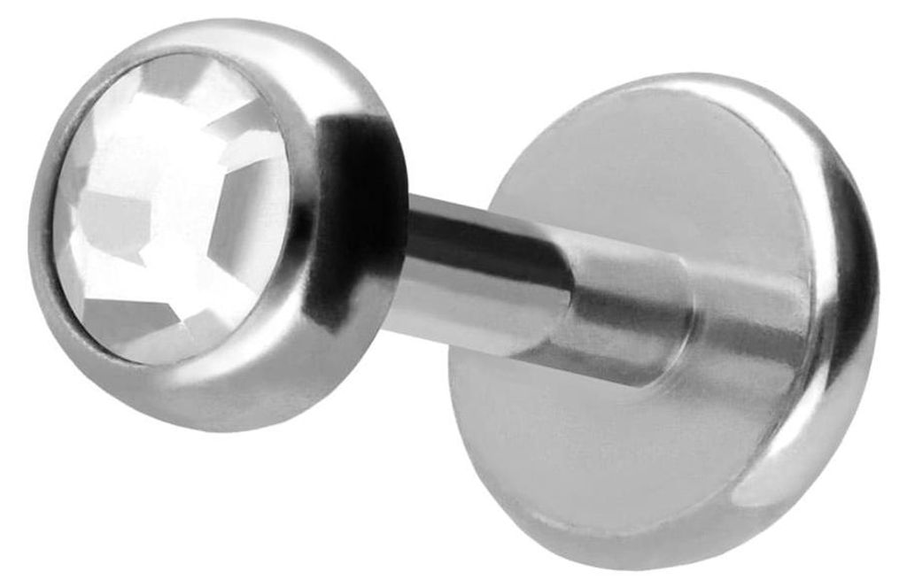 Ohrpiercing, Nasenpiercing Titan Labret mit Push Fit KRISTALLDISC Silber Stablänge: 5mm | Stabstärke: 1mm | Discgröße: 3mm