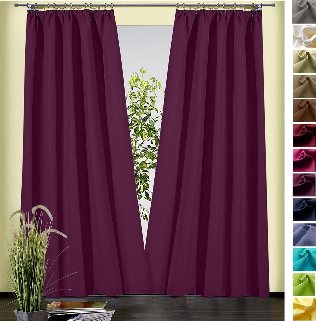 heimtexland Dekoschal Baumwolle Uni Gardine Kräuselband Schlaufen Vorhang Blickdicht Natur Typ625 Bandschal HxB 150x135 cm Aubergine