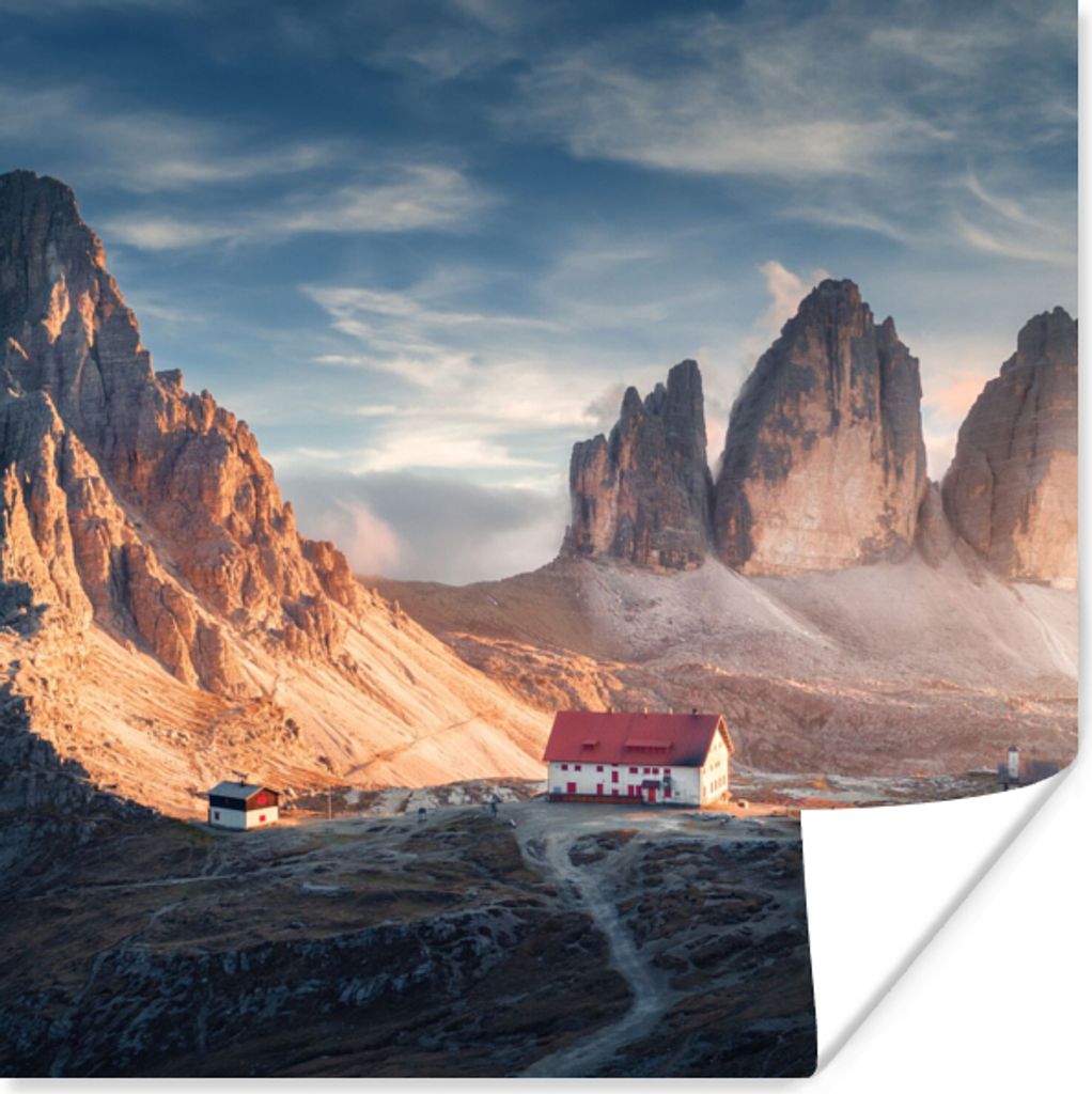 MuchoWow Poster Haus - Berge - Landschaft 100x100 cm - Babyzimmer