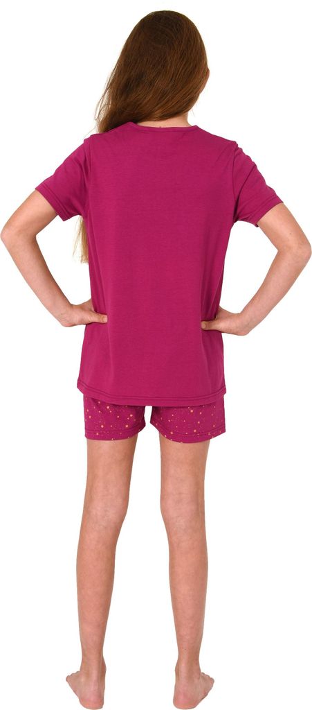 Mädchen Shorty Pyjama kurzarm mit Sternchen-Design und Front-Print - 405 700 ; beere , 140