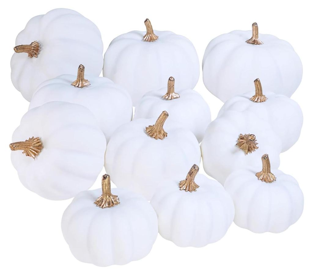 12 künstliche Kürbisse in verschiedenen Größen, Kürbisdekoration, weißer Halloween-Kürbis, naturgetreuer Kürbis, Mini-Kürbisse für Herbst...