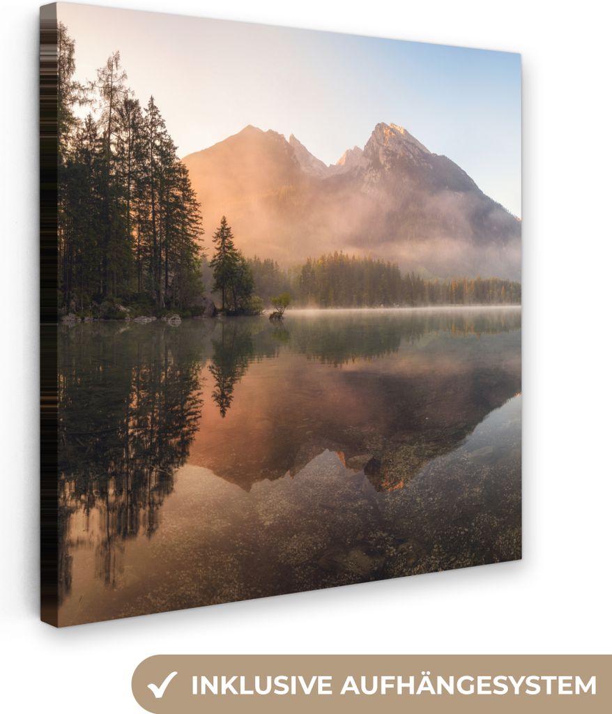 MuchoWow - Leinwandbilder - Landschaft - Nebel - Wasser - Bäume, Wandbild, Wanddeko Bilder Wohnzimmer, 90x90 cm