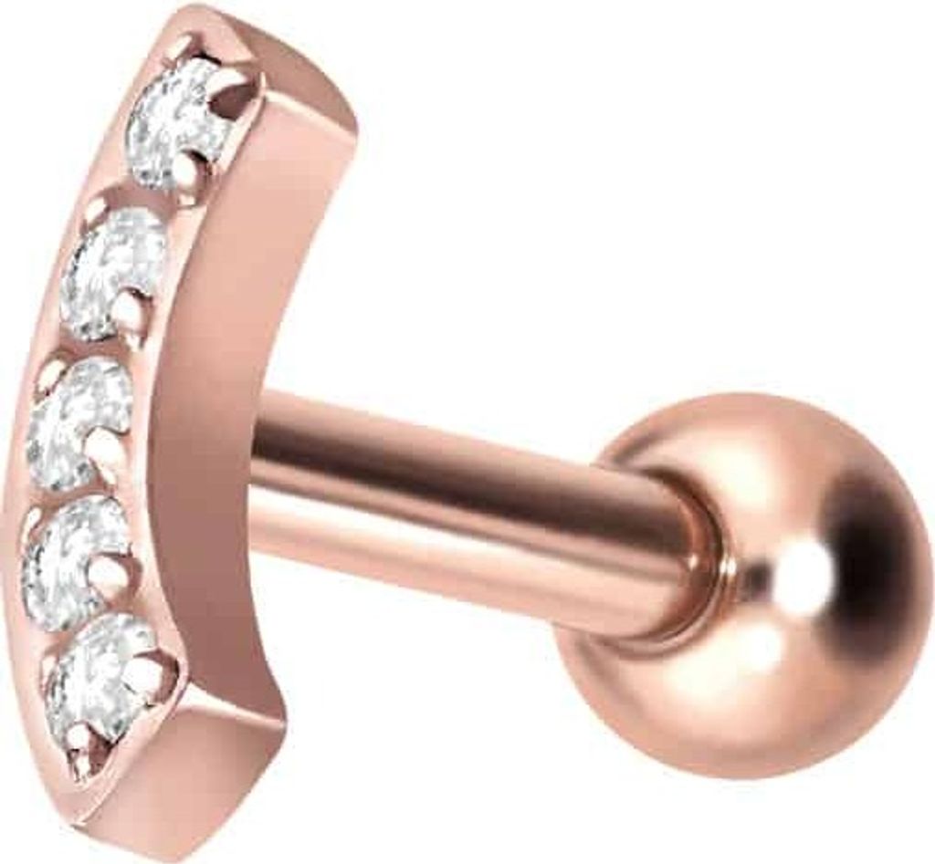 Ohrpiercing Titan Ohrpiercing mit Innengewinde BOGEN + 5 KRISTALLE RoséGold Stablänge: 8mm
