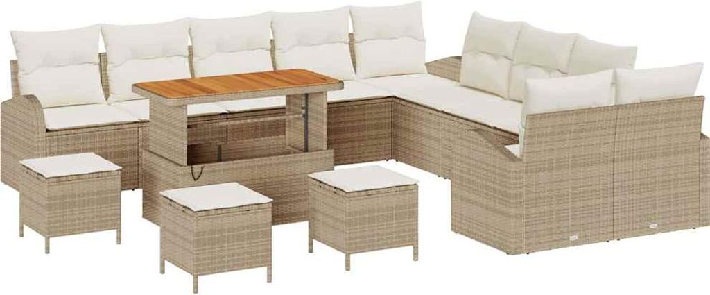 Gartensofa-set mit Kissen 14 pcs Beige Poly-Rattan