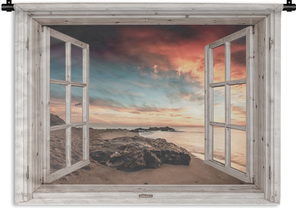 MuchoWow Wandteppich Wandbehang Aussicht - Strand - Meer 120x90 cm Tapisserie Dekoration Wandtuch - Wohnen - Aufhänger für die Wand