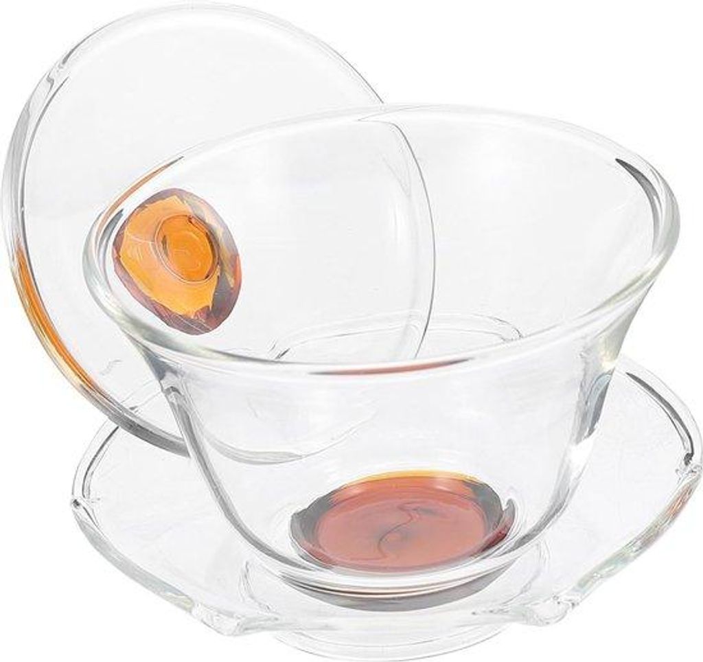 Gläsernes Kaffeebecher-Set aus 4 mit Deckel - Teebecher, Teekannen und Espresso-Mokka für chinesischen Tee