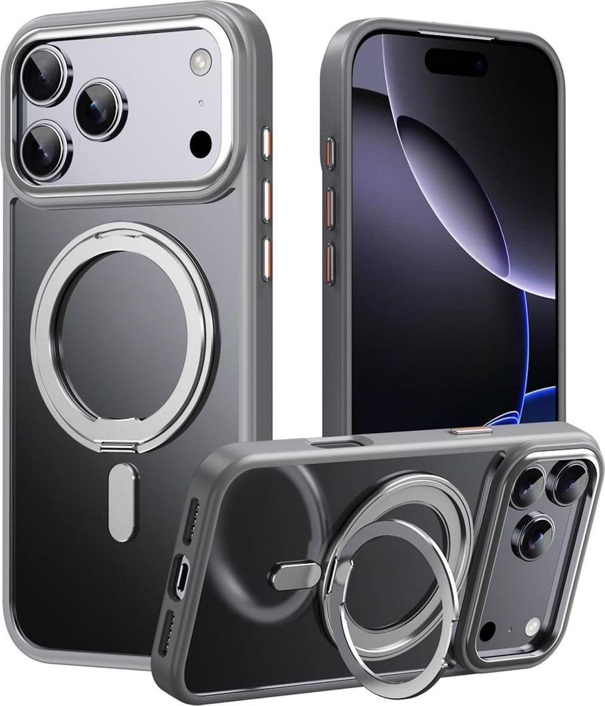Für Apple iPhone 17 Pro Frosted 360 Ring MagSafe TPU + PC Schutz Hülle Grau