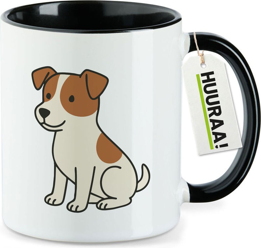 Huuraa Kaffeetasse Jack Russell Terrier Comic Jacky 330ml Schwarz Keramik Kaffeebecher Geschenkidee
