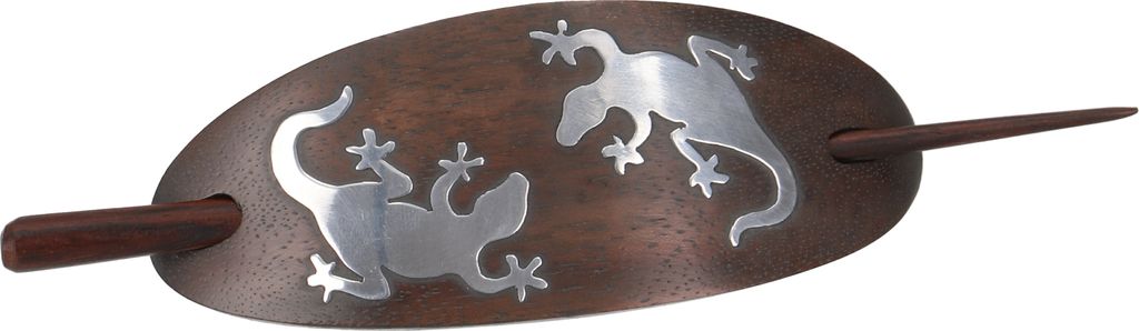 Ethno Holz Haarspange mit Stab, Boho Haarschmuck - Gecko, Braun, 11*4 cm, Haarspangen, Haarschmuck