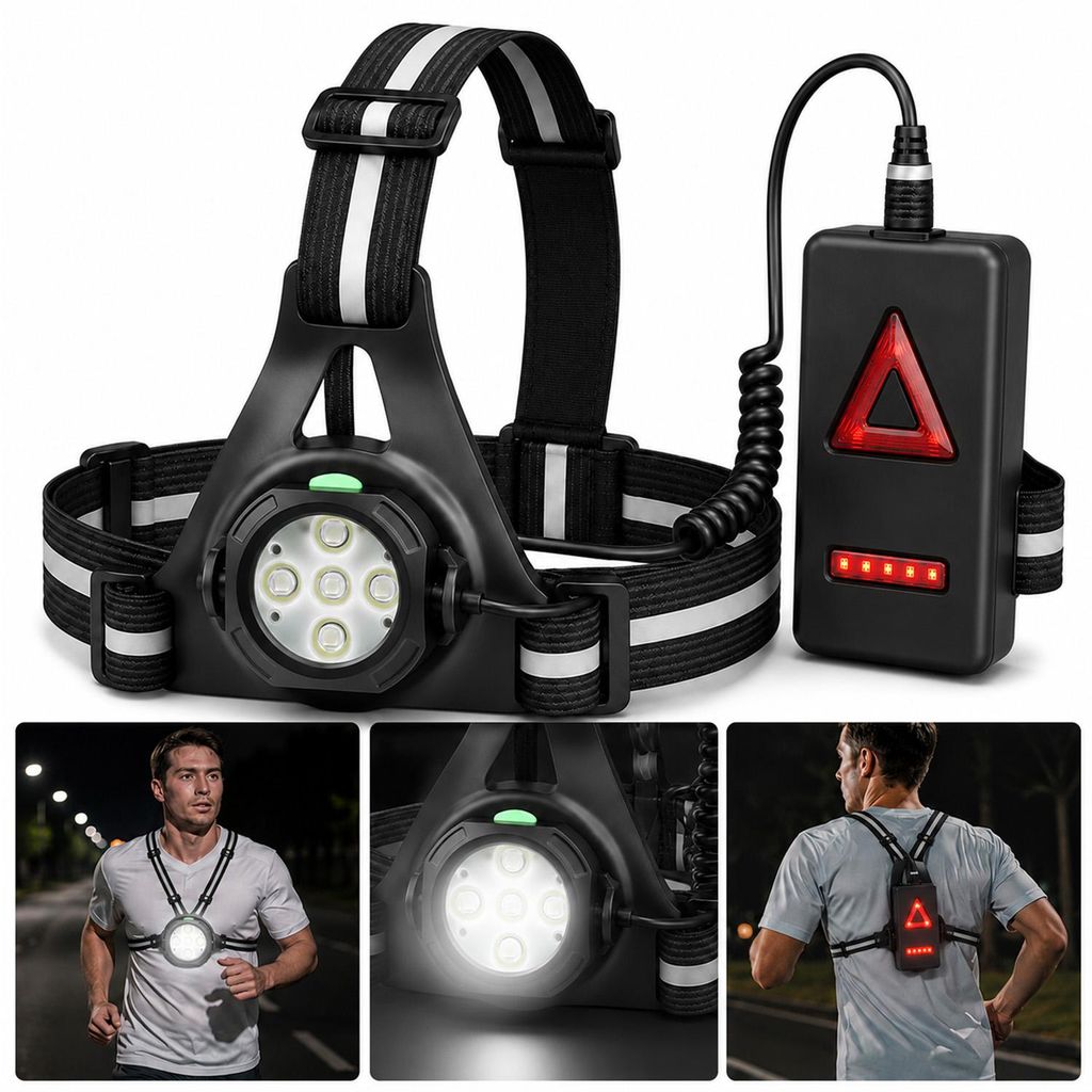 Brustlampe zum Laufen, 5 LEDs, 500 Lumen, 90° verstellbarer Produktbild 