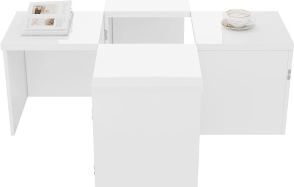 Couchtisch 81.1x81.1x40cm Weiss Hochglanz Tischplatte Freie Kombination Wohnzimmertisch -Beistelltisch Esstisch Kaffeeschublade Tisch