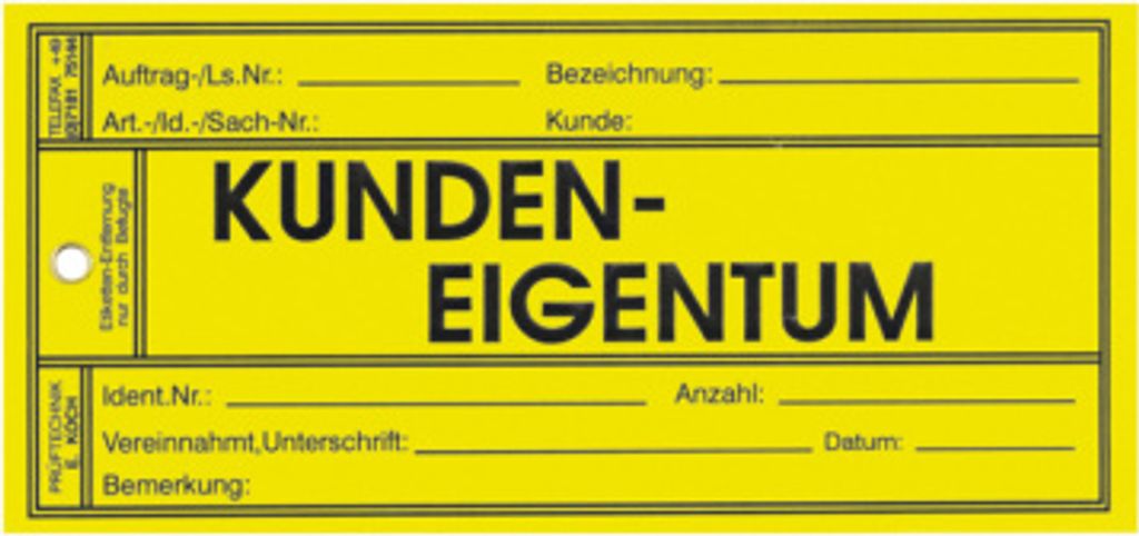 Papieranhänger: Kundeneigentum - 1 Karton = 500 Stk. | 150x70 mm, 500 Stk