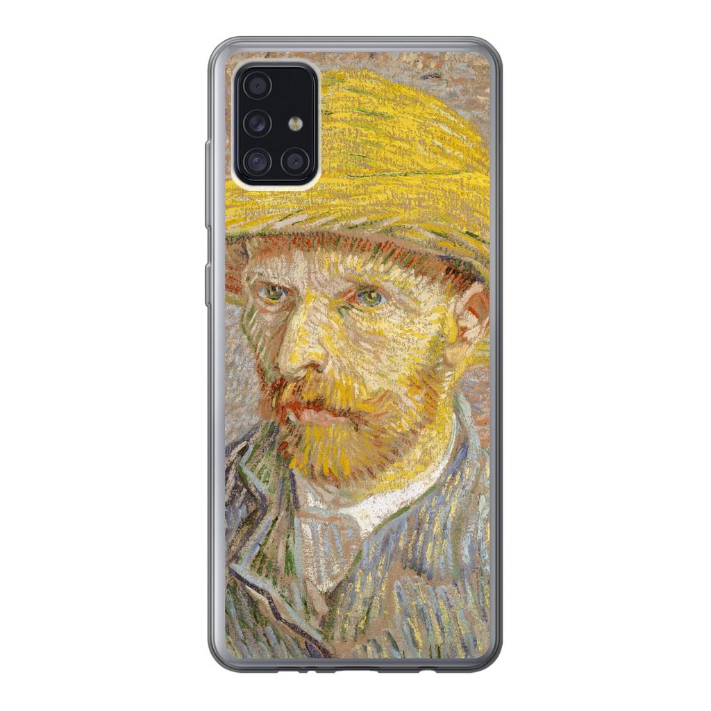 MuchoWow Handyhülle Schutzhülle Hülle für Samsung Galaxy A52 5G Selbstbildnis mit Strohhut - Vincent van Gogh Silikon Softcase Handy Hülle -...