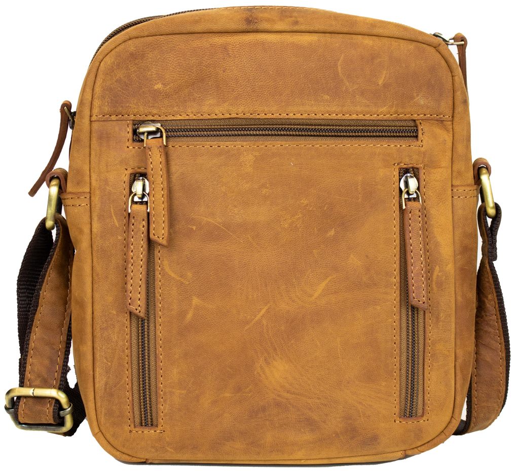 Vintage mittel große Leder Crossover Bag Umhängetasche Schultertasche (Rindsleder, Cognac)