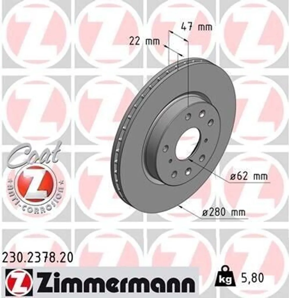 Disque de frein Zimmermann 230.2378.20 haute performance pour Sedici