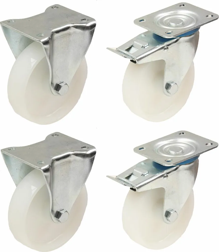 Roulettes fixes en polypropylène 80mm - Platine robuste 100x84mm