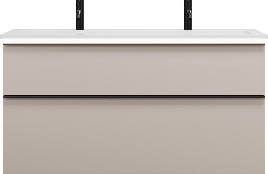 burgbad Eqio Mineralguss-Waschtisch mit 2 Armaturbohrungen, inklusive Waschtischunterschrank mit LED-Beleuchtung, 1220x490x638mm, SHCT122F6583C0001...