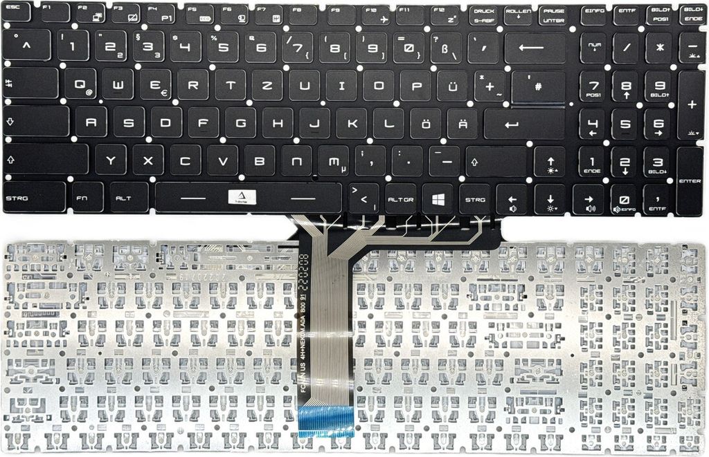 Tastatur - Farbe: Schwarz - mit Beleuchtung - ohne Rahmen Deutsches Tastaturlayout kompatibel für MSI GL627RDX