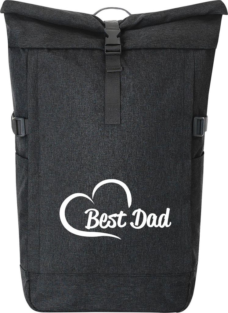 Huuraa Kurierrucksack Best Dad Heart Geschenk 30-44 Liter Black Melange Fairtrade Rolltop Rucksack Best Dad Geschenkidee
