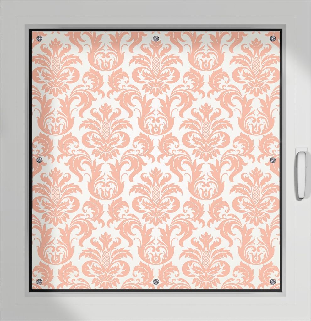 Wallario Lichtschutzbild, Dekorativer Sichtschutz Sonnenschutz 96 x 100 cm mit Motiv: Königliche Schnörkelei in weiß und orange - Verdunklung oh...