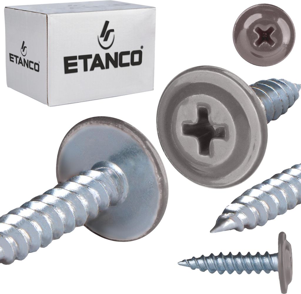ETANCO GM-S selbstschneidende Blechschrauben Flachkopf RAL 9007 Graualuminium 4,2 x 19 mm 250 Stk.