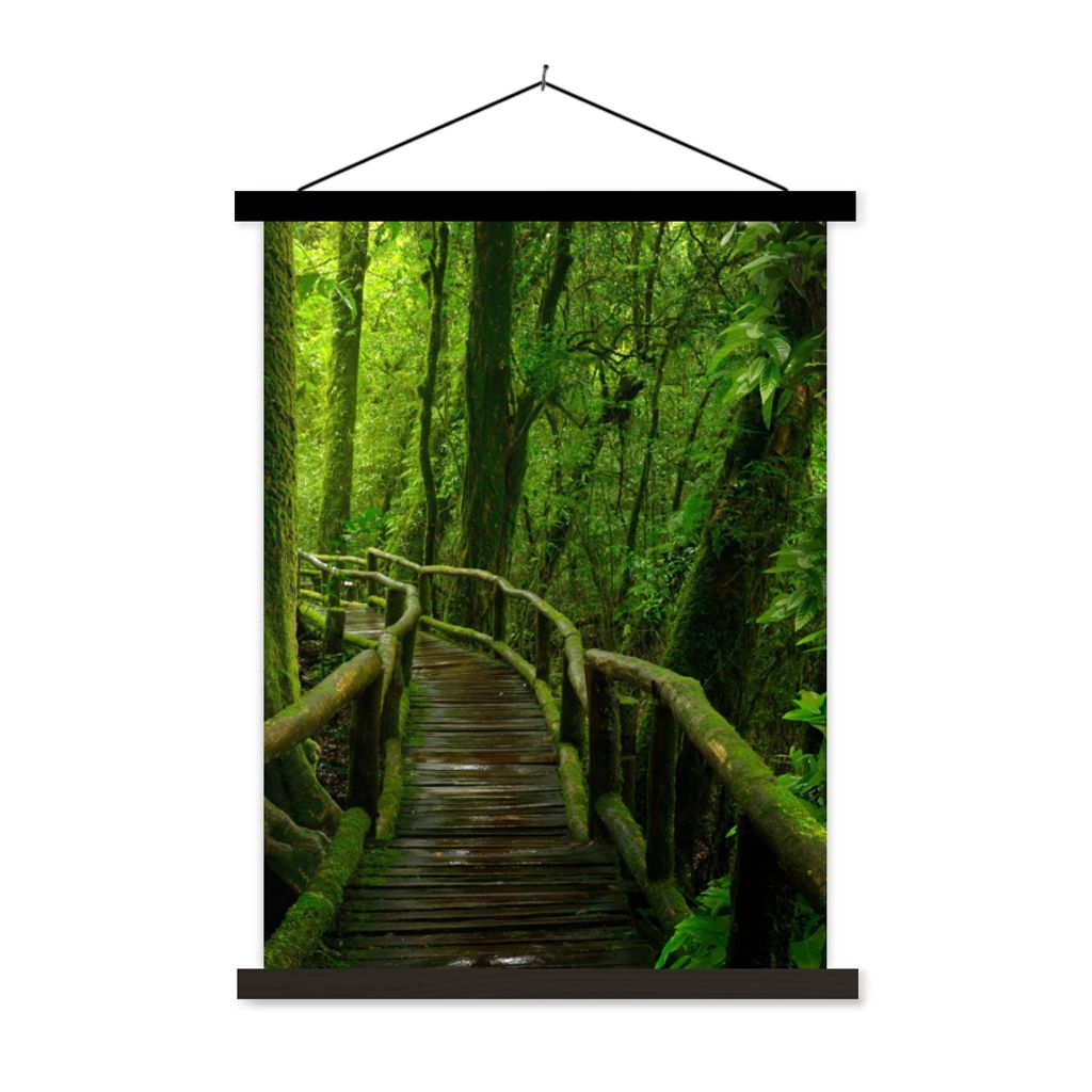 MuchoWow Textilposter Dschungel - Brücke - Moos - Natur - Tropisch 90x120 cm mit schwarzem Rahmen - Dekoration