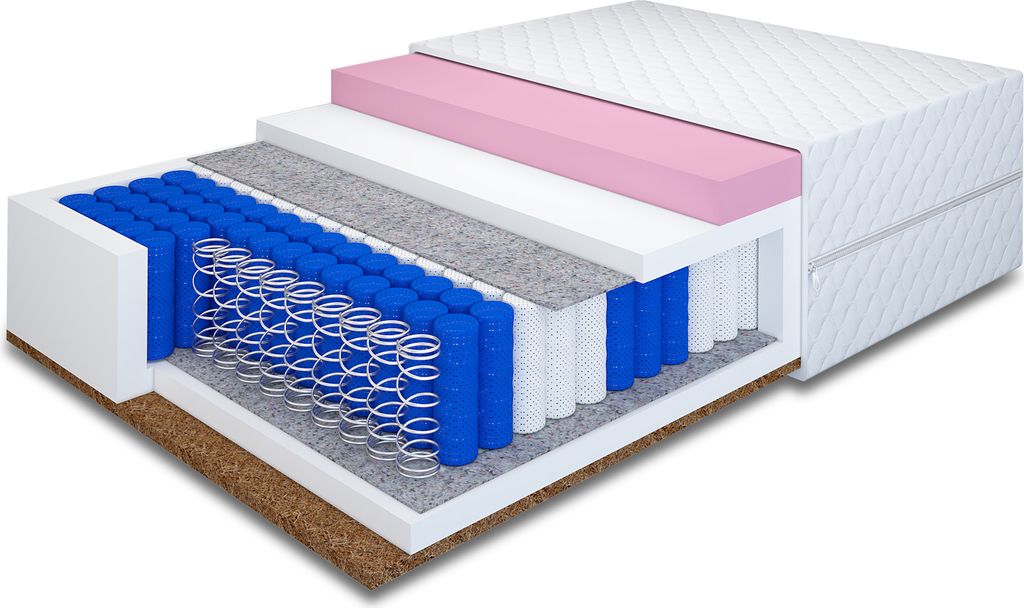 MR GROUP Matratze COMFORT für Bett 180x200cm Taschenfederkern Filz Kokos Höhe 21 cm mit Komfortschaum Härtegrad H2/H4 mit waschbarem Bezug, Lyocell