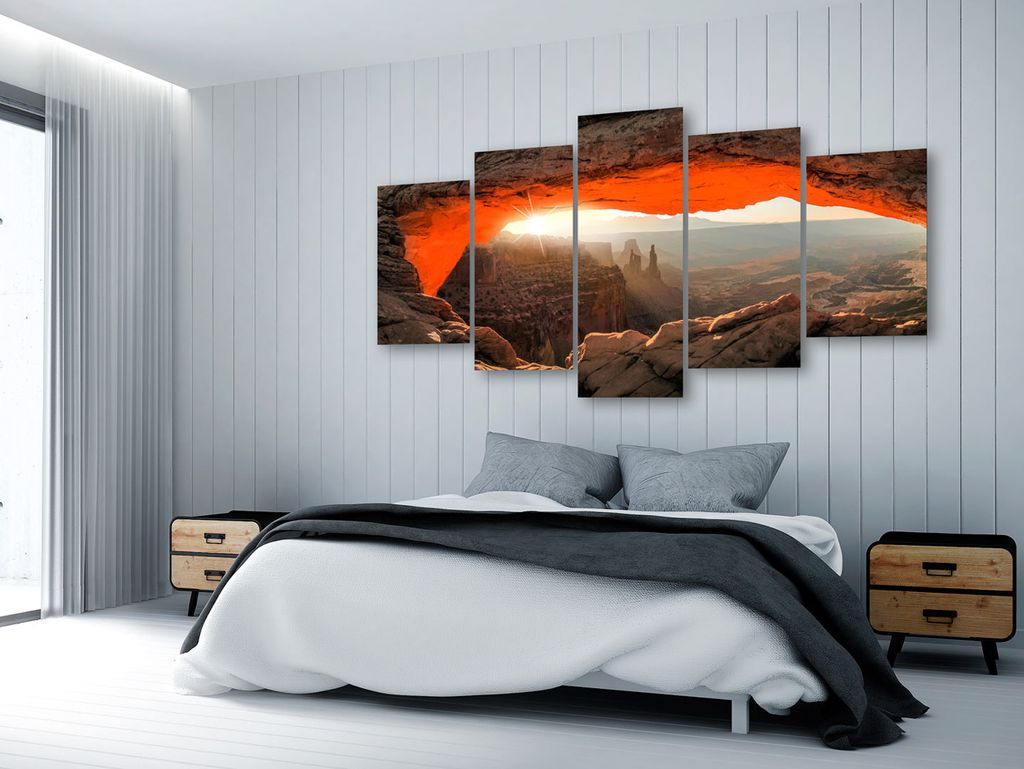 Akustikbild Landschaft Sonne 200x100 cm Bilder Akustikschaum Hochleistungsschallabsorber Schallschutz Leinwand 5 tlg Wandbild Raumakustik Schalldä...