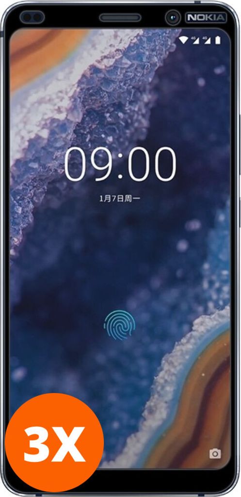 Mobigear Premium 9.98 Nokia 9 PureView Panzerglas Gehärtetes Glas Displayschutz - Hüllenfreundlich - Schwarz (3er Pack)