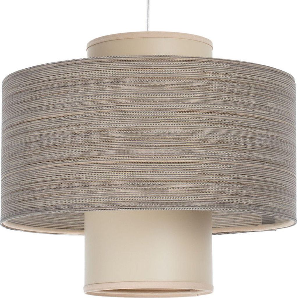 Hängelampe Stoff E27 D: 35 cm H: max. 92 cm Weiß Beige Braun rund Modern